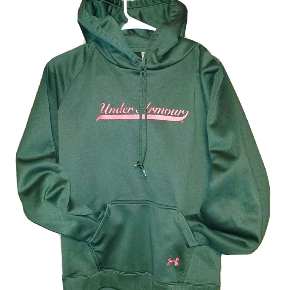 Women's Under Armour Sweatshirt Hoodie Green Pink Embroidered Logo Size Large